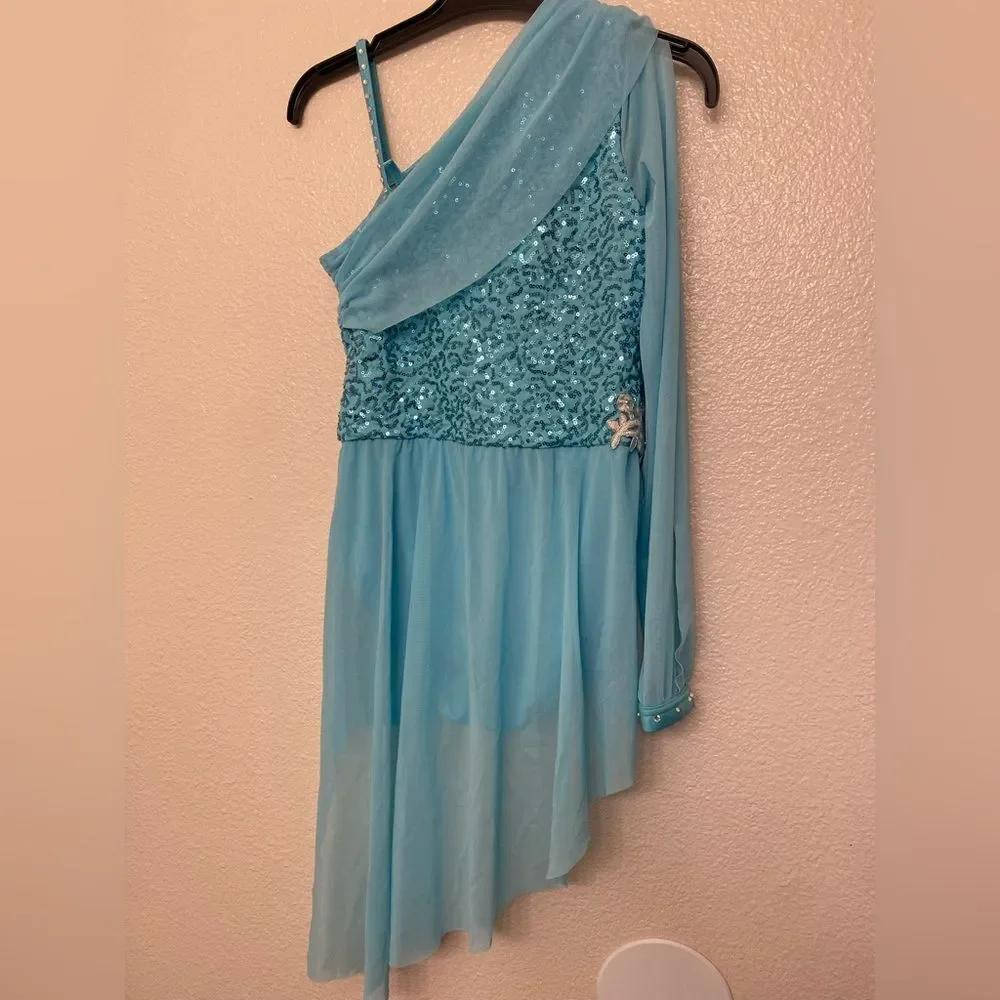 WEISSMAN solo Dance Costume blue poet one sleeve By The Grace Of God 13751 LC